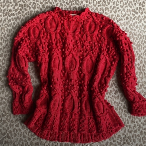 Vintage 1980s Hand Knit Bobble Sweater Jumper cherry red OS - Picture 6 of 6